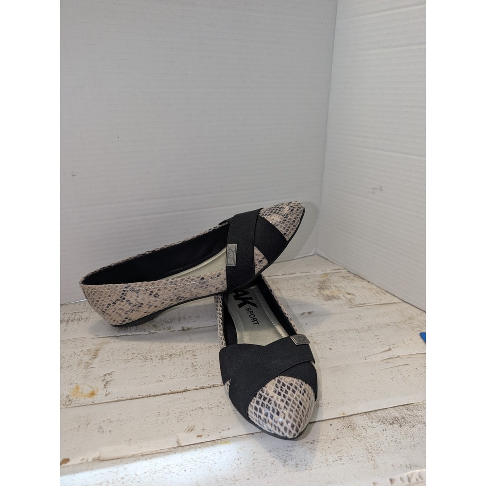 Anne Klein Faux Leather Snake Print Flats w/Logo Worn 1x Preppy Old Money 7.5